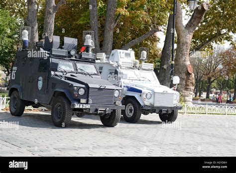 Istanbul Turkey Armored Car Of The Turkish Police Guarded The Hagia