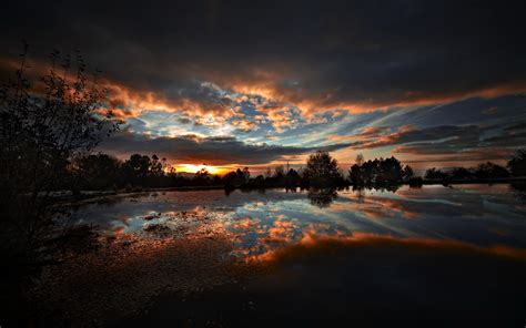 Free Download Nature Dark Sunset Night Lakes Reflections Hdr