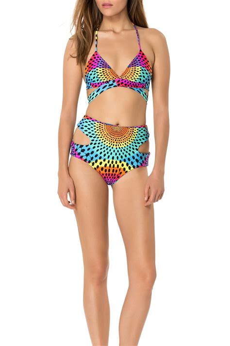 Mara Hoffman Wrap Around Triangle Bikini Top In Multicolor Blue Lyst