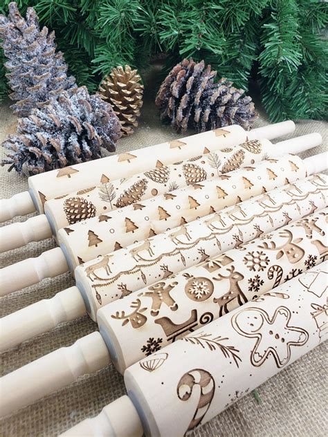 Christmas Baking Embossed Rolling Pins Holiday Cookie Stamps Etsy