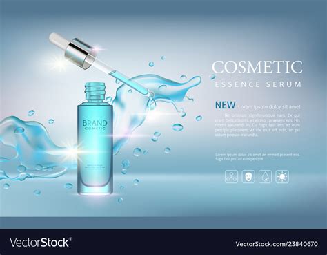 Bottle Serum Cosmetic Mockup On Blue Background Vector Image