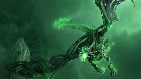 Download Skeletal Flying Green Dragon Wallpaper