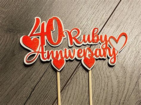 Ruby Anniversary Glitter Cake Topper 40th Wedding Etsy