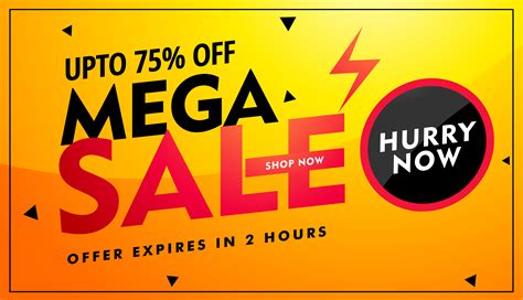 Mega Sale Offer And Discount Banner Design In Bright Yellow Colo