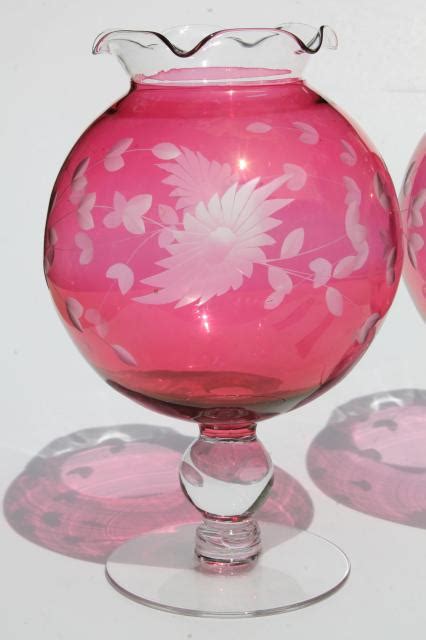 Ball vase d:10cmglass ball hand made from recycled glass. vintage ruby cranberry red stain glass globe vases, pair ...