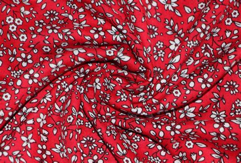 Rayon Fabric By The Yard Rayon Challis Fabric Red Ditsy Floral Rayon