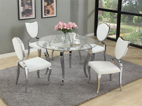 glass dining table  chrome base  modern white