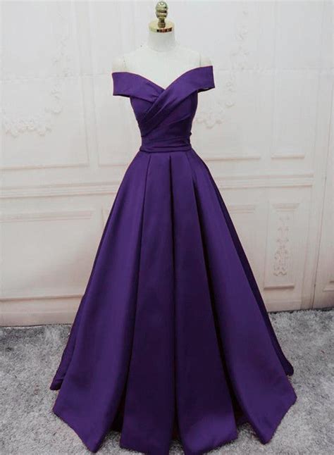 Dark Purple Off Shoulder Satin Long Formal Gown Prom Dresses Beautydressy