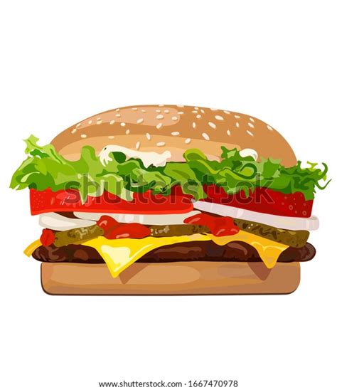 Vector Realistic Hamburger Classic Burger American Stock Vector