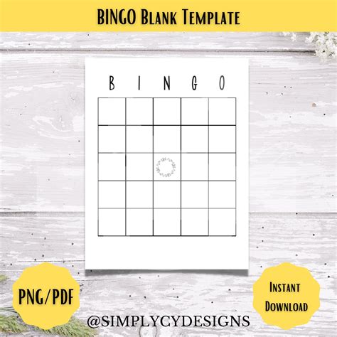 Bingo Card Printable Blank Bingo Template Baby Shower Bingo