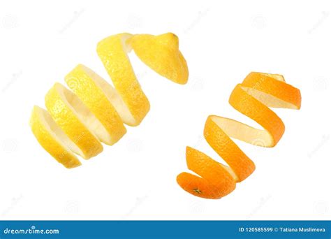 Fresh Orange And Lemon Peels Isolated On White Background Top View