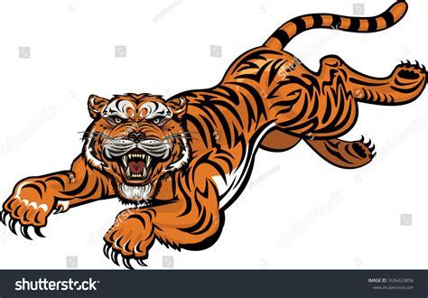 Angry Tiger Jump Color Tattoo Stock Vector Royalty Free