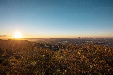Usa California Los Angeles Sunrise At Griffith Observatory Stock Photo