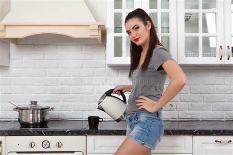 Beautiful Girl In The Kitchen Stock Image Image Of Kitchen Happy