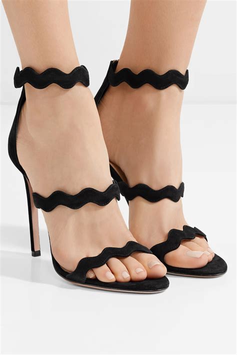 Prada Scalloped Suede Sandals in Black - Lyst