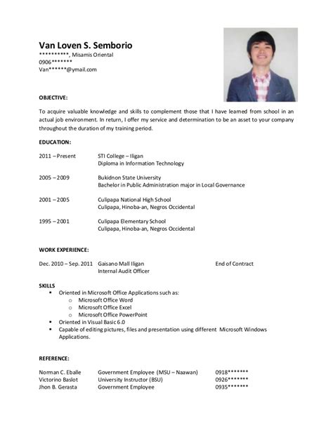 The free resume samples thus allows the candidate not only to showcase his/her talents but also to. Sample Resume for OJT