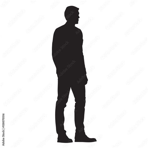 Man Standing Side View Isolated Vector Silhouette Stock Vector