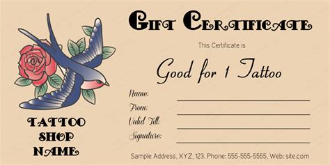 Gutschein vorlagen als jpg, png und/oder pdf downloaden und verschenken. Love Bird Tattoo Gift Certificate Template | Gift ...