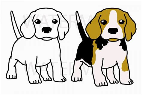 Cute Beagle Puppy Ready To Play Both Outline And Color Version Svg