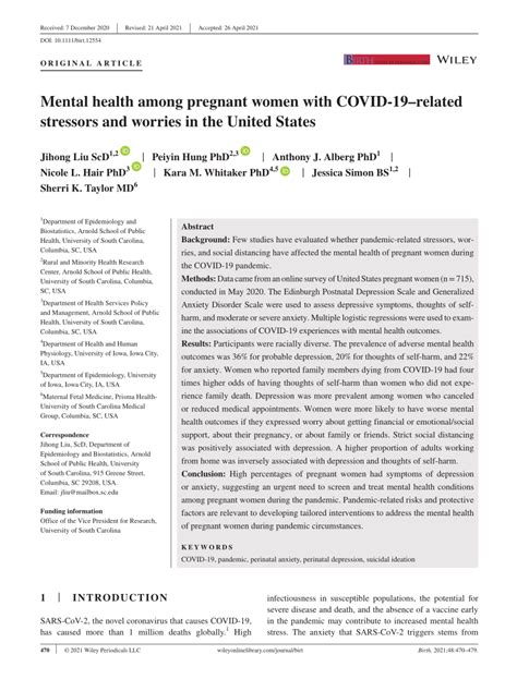 Mental Health Among Pregnant Women With Covid Related Stressors And