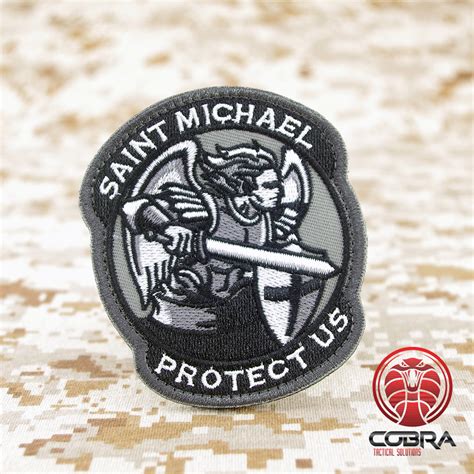 Saint Michael Protect Us Moral Embroidered Gray Patch Velcro