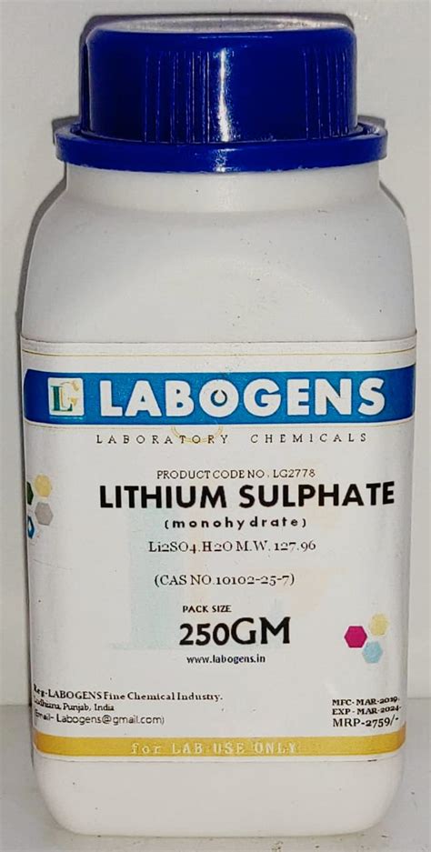 Buy Lithium Sulphate Monohydrate 98 Extra Pure 250 Gm Online Get 4 Off