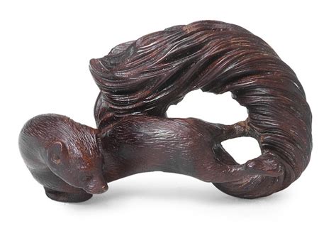 Bonhams A Wood Netsuke Of An Itachi Weasel By Nishino Shoko 1915