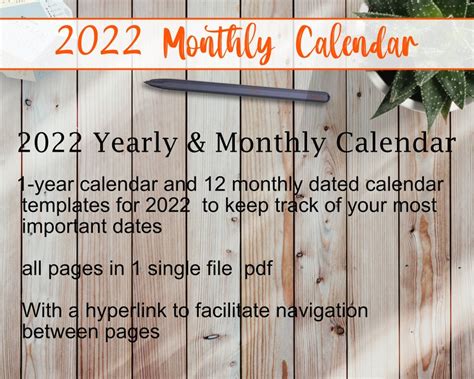 Boox Note Air Templates 2022 Yearly And Monthly Calendar Etsy