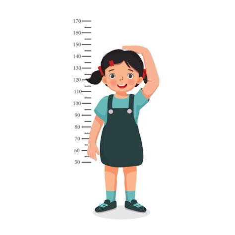 Cute Little Girl Measuring Height Of Her Growth On The Background Of