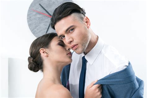 Sensual Business Colleagues Able To Kiss In Foreplay At Office Stock Image Image Of