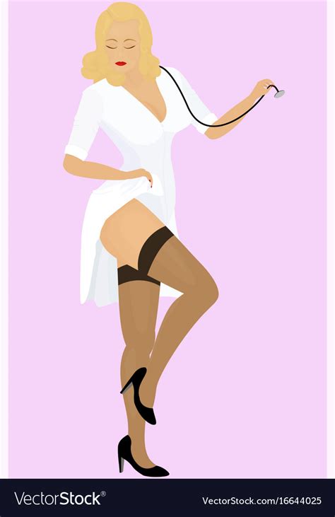 Pin Up Blonde Girl Wearing A Doctor Uniform Vector Image