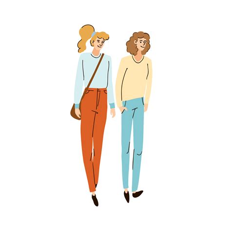Two Young Girl Friends Walking Together On The Street 5172289 Vector