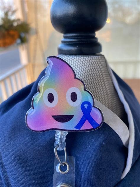 Blue Ribbon Rainbow Poop Id Badge Reel Colon Cancer Awareness Etsy