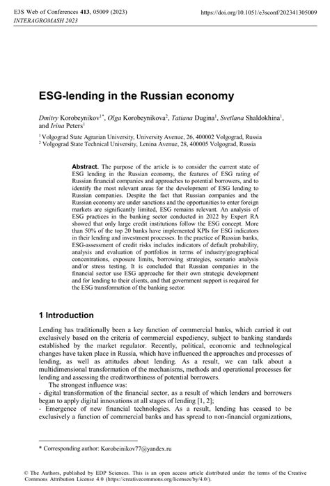 Pdf Esg Lending In The Russian Economy