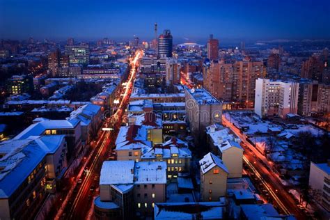 night view of the city of donetsk from a great height editorial stock image image of high