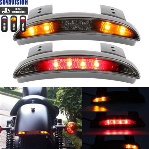 Motorcycle Chopped Fender Edge Tail Light Amber Turn Signal Led Red