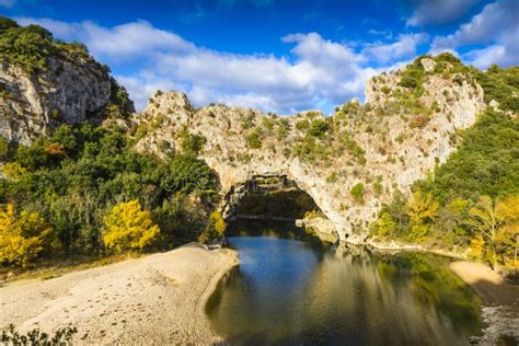 Natural Arch Over The River At Pont D Arc In Ardeche Stock Image