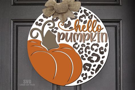 Hello Pumpkin Svg Laser Cut Files Fall Door Sign Svg