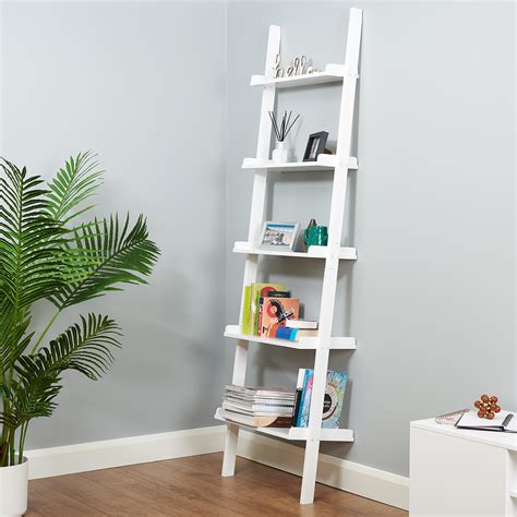 Tier Ladder Book Shelf Leaning Wall Shelf Bookcase Storage Display My