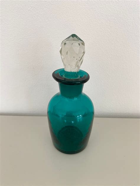 Vintage Emerald Green Glass Bottle Cut Glass Stopper 1990s Etsy