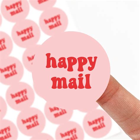 15 Red Happy Mail Stickers 24 Circle Labels Weatherproof Order