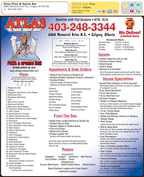Atlas Pizza And Sports Bar Menu Hours And Prices 6060 Memorial Dr Ne