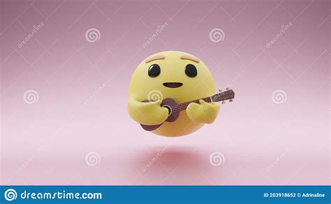 Zorg Emoticon Met Ukulele Guitar Concept Muziek Of Entertainment Emoji
