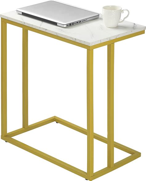 Primezone C Shaped Side Table Faux Marble Wide End Table