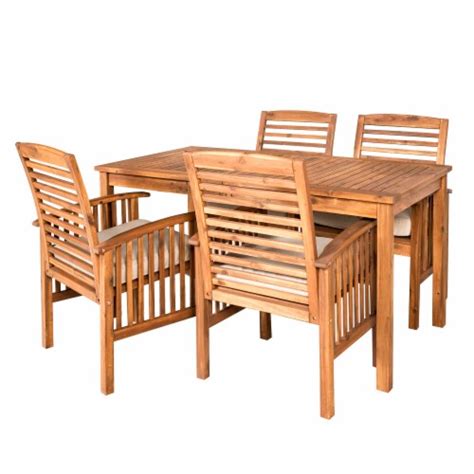 Outdoor Classic Acacia Wood Simple Patio 5 Piece Dining Set Brown 1