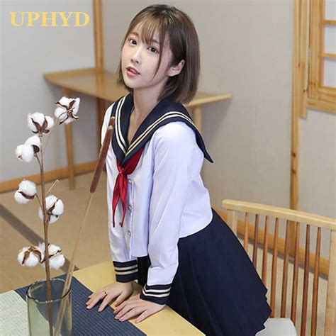 White 2 Lines Japanese Girl School Uniforms Middle High School Girls