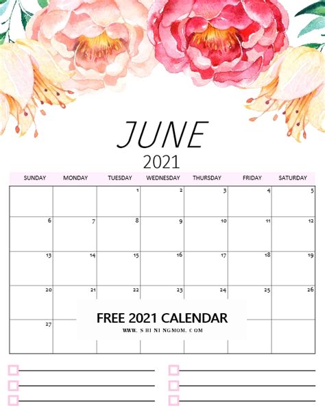 Free Calendar 2021 In Gorgeous Florals With Notes Pretty Printable