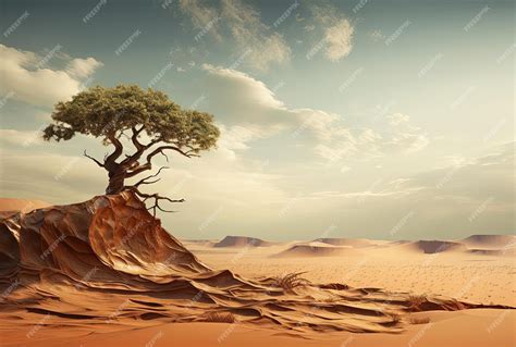 Premium Ai Image A Lonely Lone Tree In The Sahara Desert In The Style