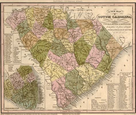 South Carolina State 1841 Historic Map By Tanner Reprint