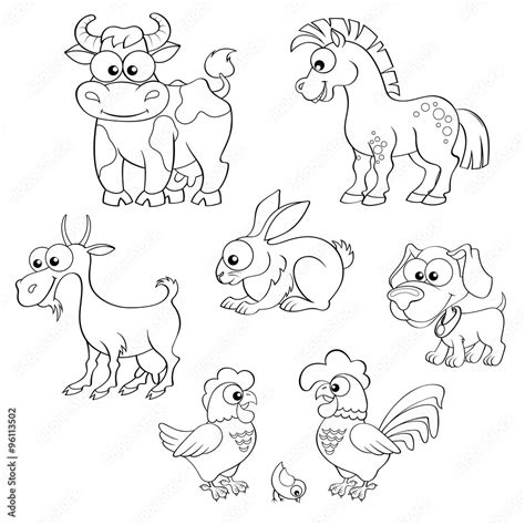 Farm Animals Coloring Book Vector Illustration Stock